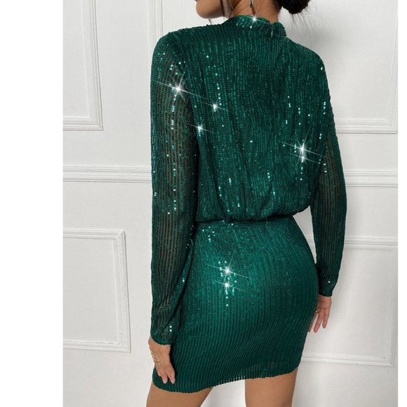 ALL THAT GLAM Bodycon Sequin allover Long Sleeved green - Picture 3 of 11